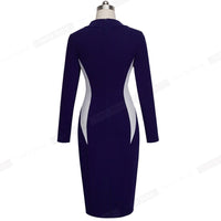 Elegant Winter Contrast Color Patchwork Fashion Bodycon Fitted Formal Dress Bennys Beauty World