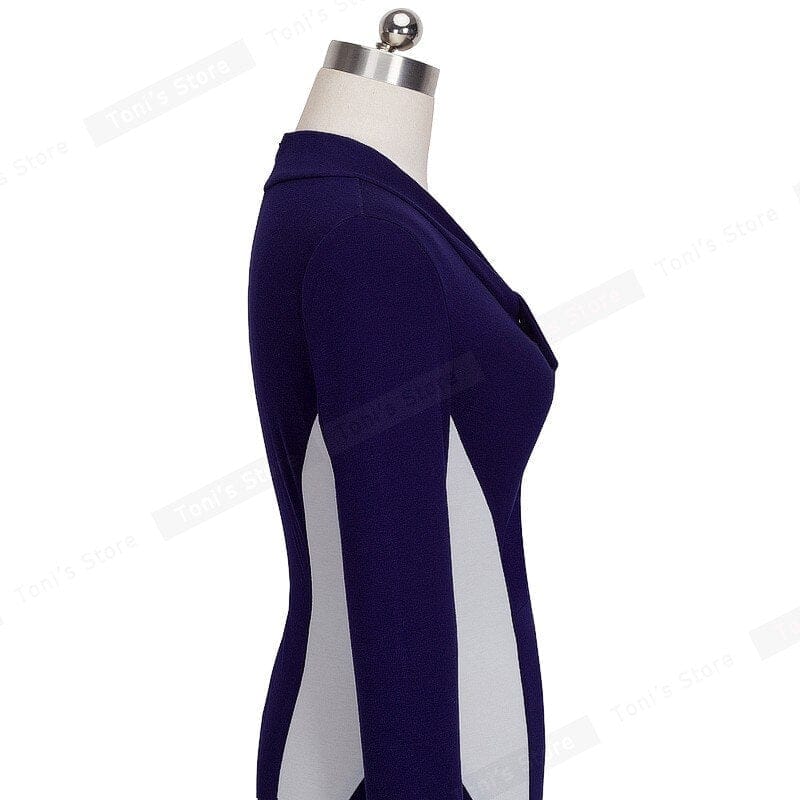 Elegant Winter Contrast Color Patchwork Fashion Bodycon Fitted Formal Dress Bennys Beauty World