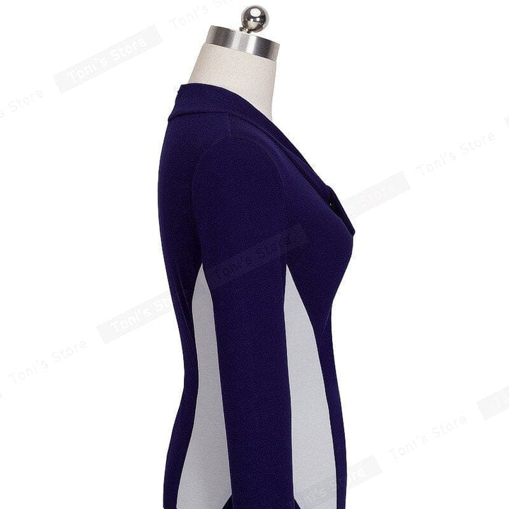 Elegant Winter Contrast Color Patchwork Fashion Bodycon Fitted Formal Dress Bennys Beauty World