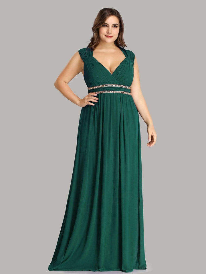 Elegant Women's Long A-LINE V-Neck Sleeveless Dress Bennys Beauty World