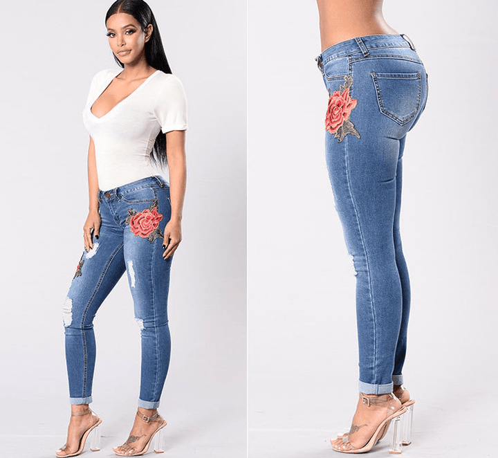 Embroidery jeans stretch jeans pants Bennys Beauty World