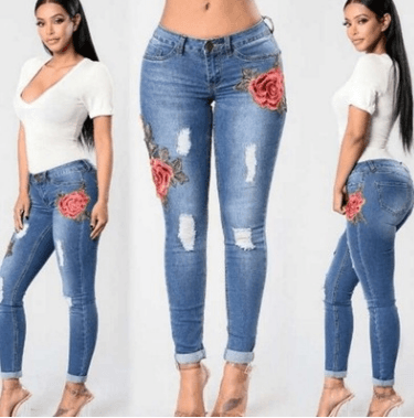 Embroidery jeans stretch jeans pants Bennys Beauty World