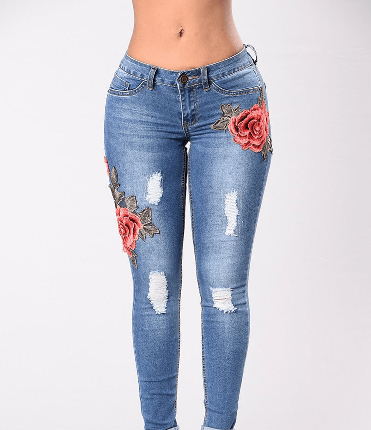 Embroidery jeans stretch jeans pants Bennys Beauty World