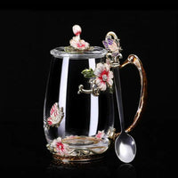 Enamel Coffee Cup Mug Flower Tea Glass Cups for Hot and Cold Drinks Bennys Beauty World