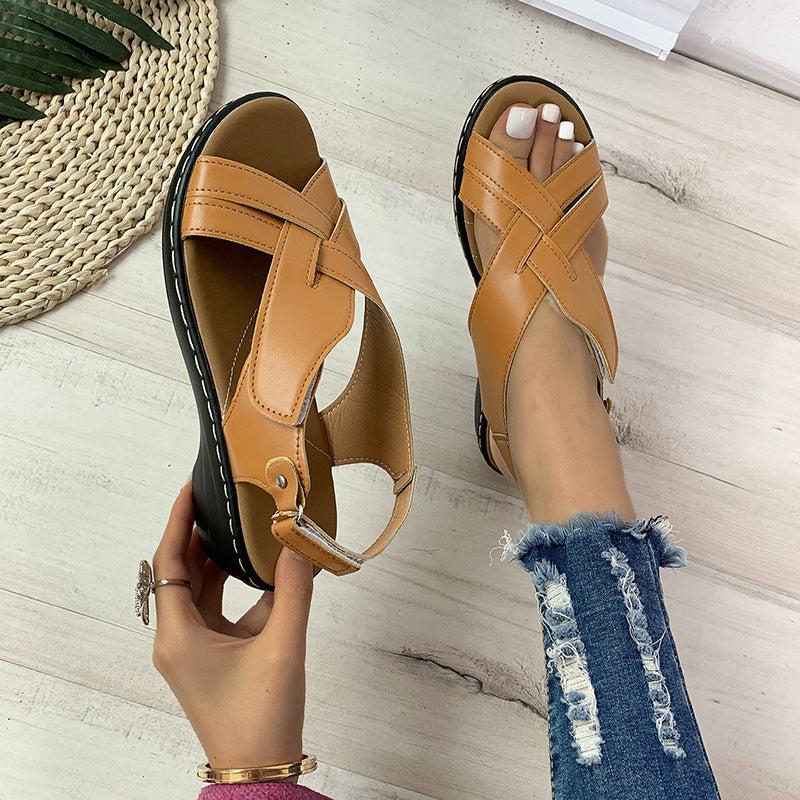 Ethnic Style Flower Frint Sandals Women Low Heel Velcro Beach Shoes Summer Bennys Beauty World