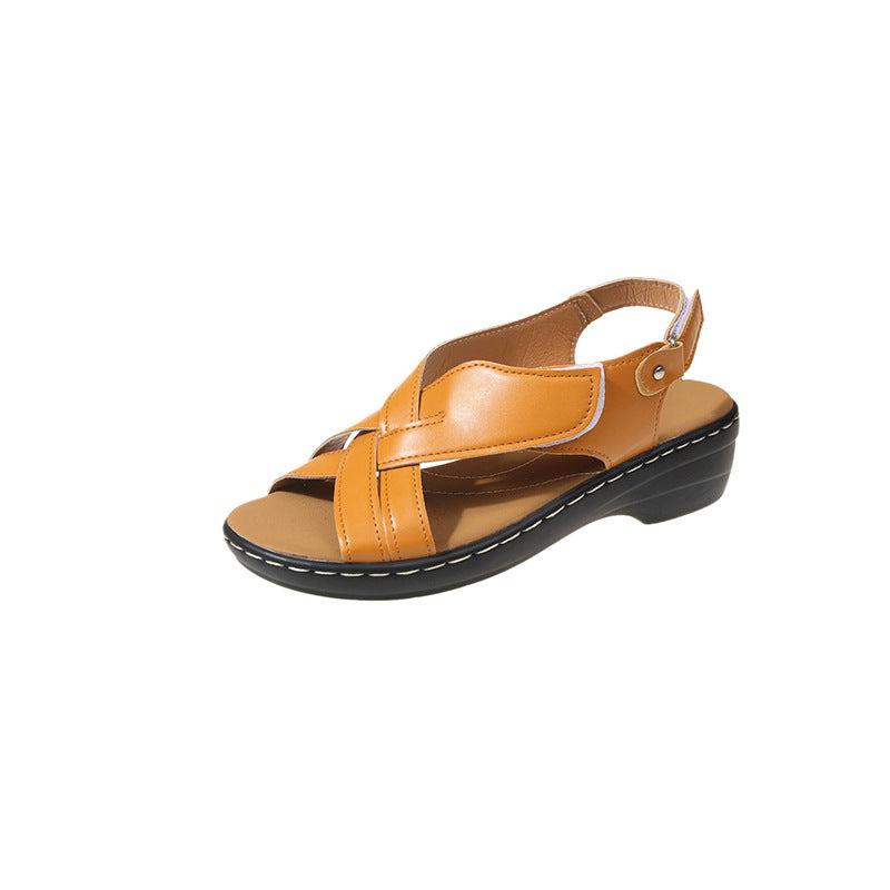 Ethnic Style Flower Frint Sandals Women Low Heel Velcro Beach Shoes Summer Bennys Beauty World