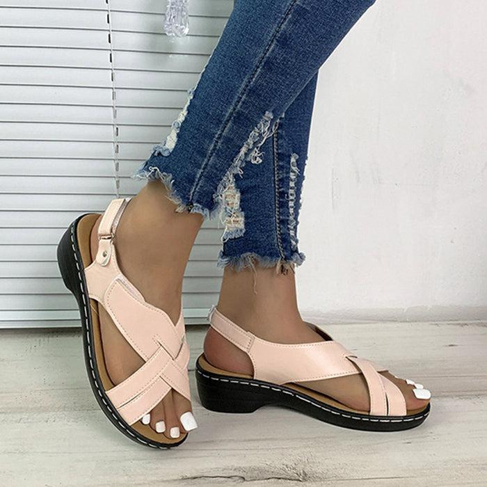 Ethnic Style Flower Frint Sandals Women Low Heel Velcro Beach Shoes Summer Bennys Beauty World