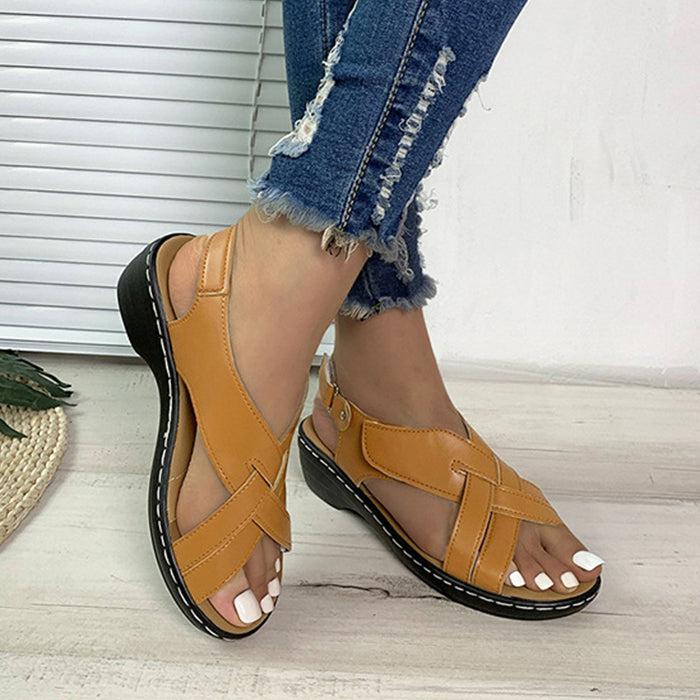 Ethnic Style Flower Frint Sandals Women Low Heel Velcro Beach Shoes Summer Bennys Beauty World