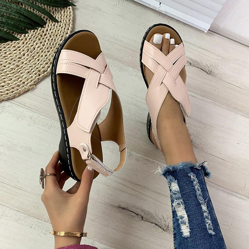 Ethnic Style Flower Frint Sandals Women Low Heel Velcro Beach Shoes Summer Bennys Beauty World