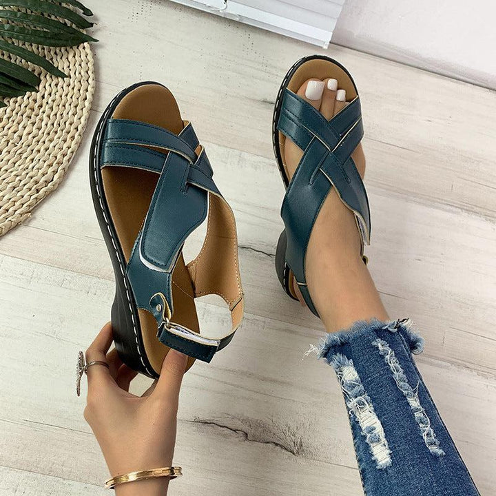 Ethnic Style Flower Frint Sandals Women Low Heel Velcro Beach Shoes Summer Bennys Beauty World