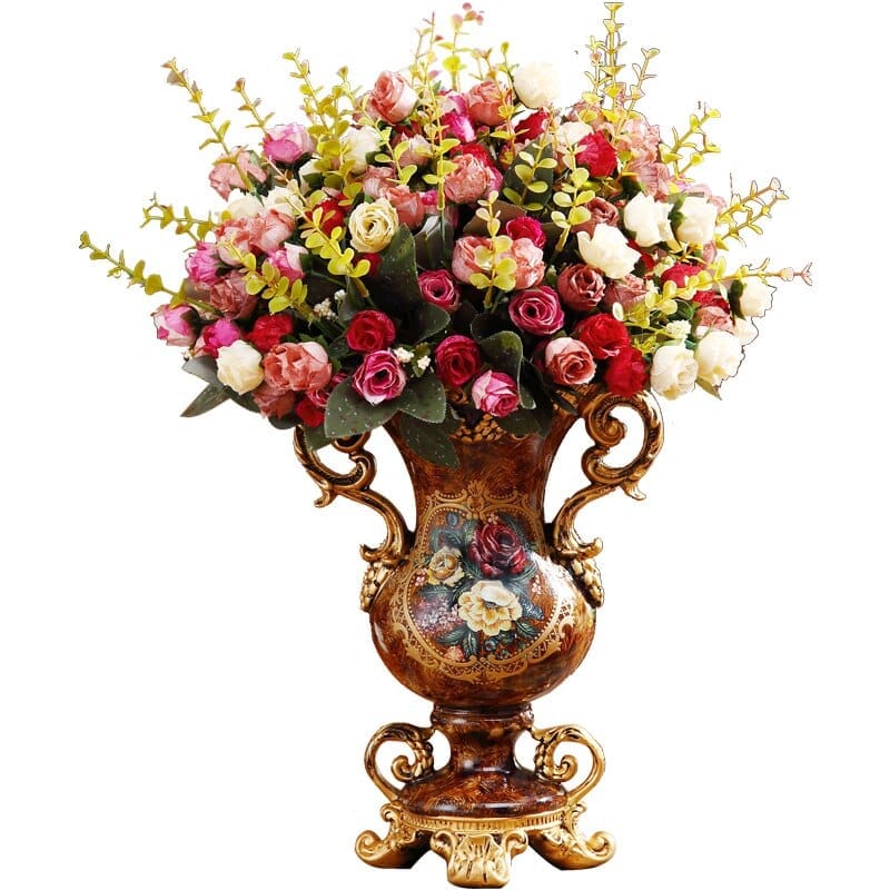 European Resin Vase+Artificial Flower Set Figurines Home Furnishing Decoration Bennys Beauty World