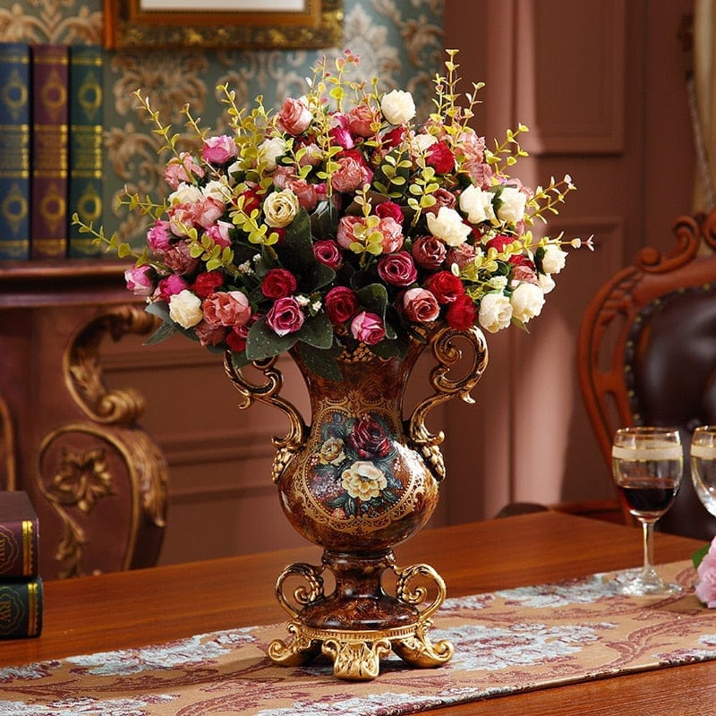 European Resin Vase+Artificial Flower Set Figurines Home Furnishing Decoration Bennys Beauty World