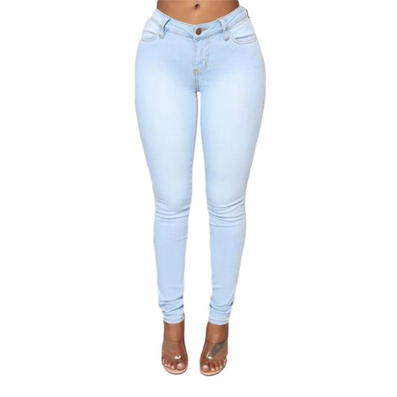 Fall Women Jeans Casual Mid Waist Push Up  Skinny Pants Bennys Beauty World