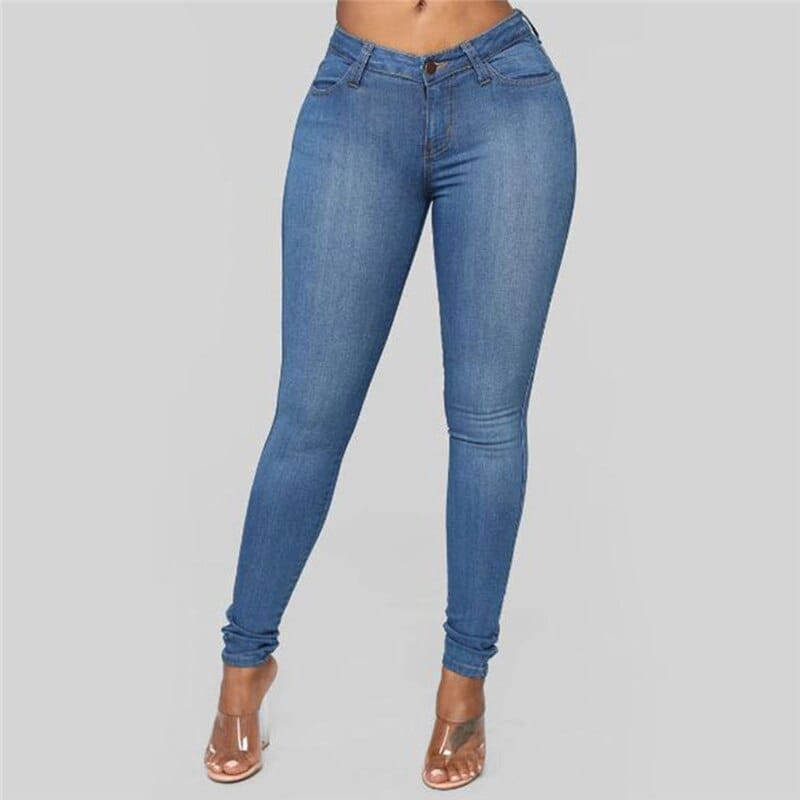Fall Women Jeans Casual Mid Waist Push Up  Skinny Pants Bennys Beauty World