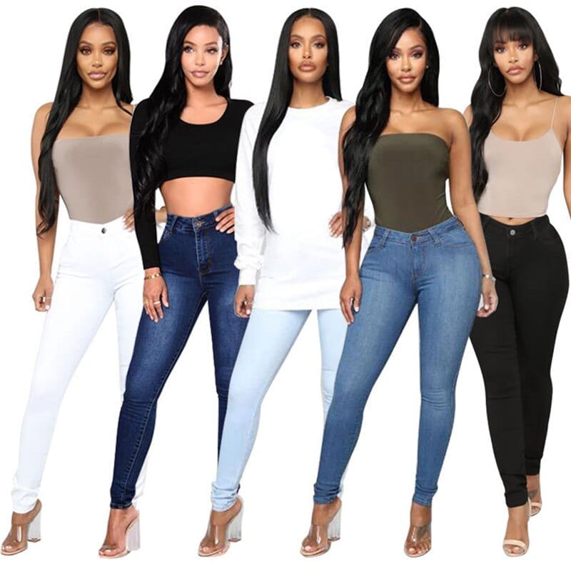 Fall Women Jeans Casual Mid Waist Push Up  Skinny Pants Bennys Beauty World