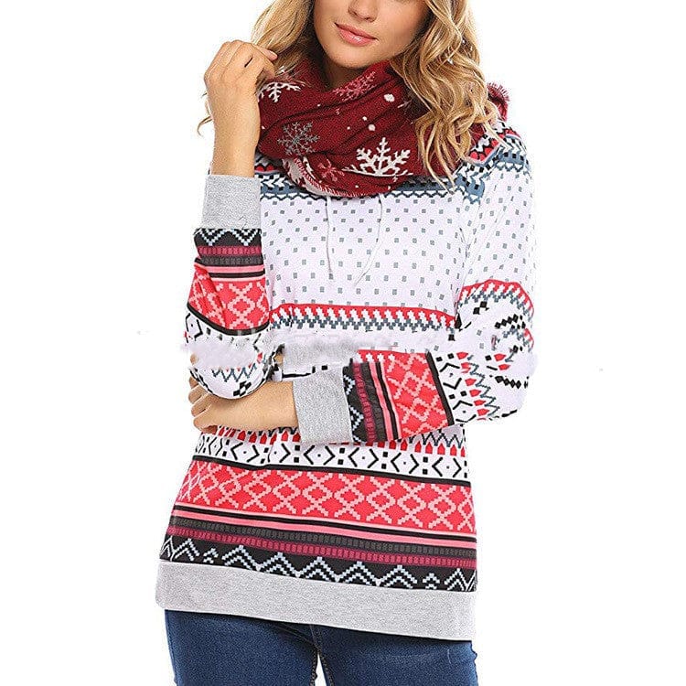 Fashion Christmas Print Double Hooded Women's Guard Bennys Beauty World