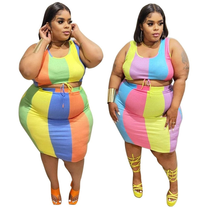 Fashion Colourful Two Piece Skirt Set For Plus Size Women Bennys Beauty World