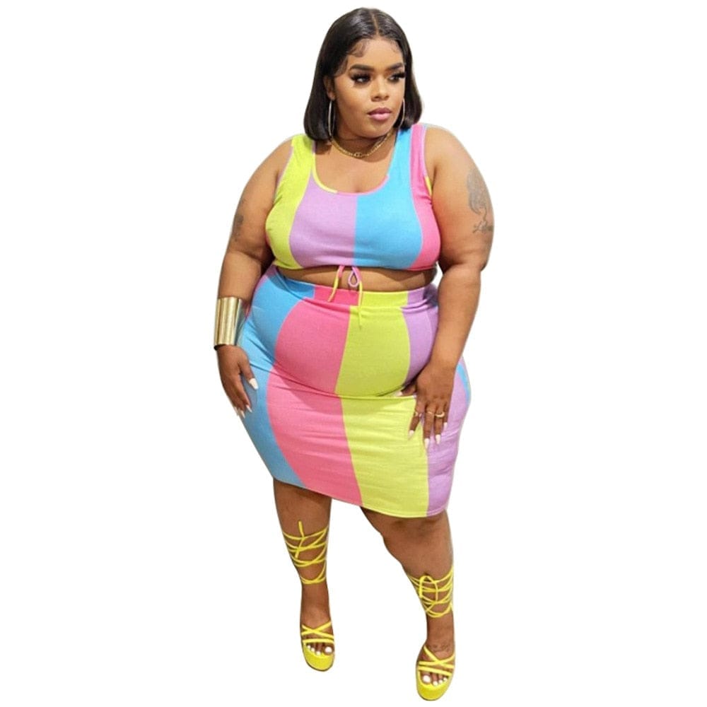 Fashion Colourful Two Piece Skirt Set For Plus Size Women Bennys