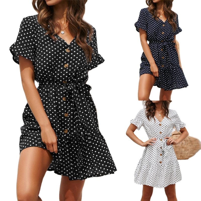 Fashion European and American Women Sexy Polka Chiffon Dress Bennys Beauty World