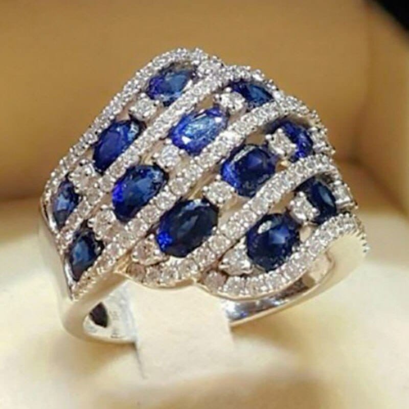 Fashion Faux Sapphire Stone Charm Jewelry For Women CZ Wedding Rings Bennys Beauty World