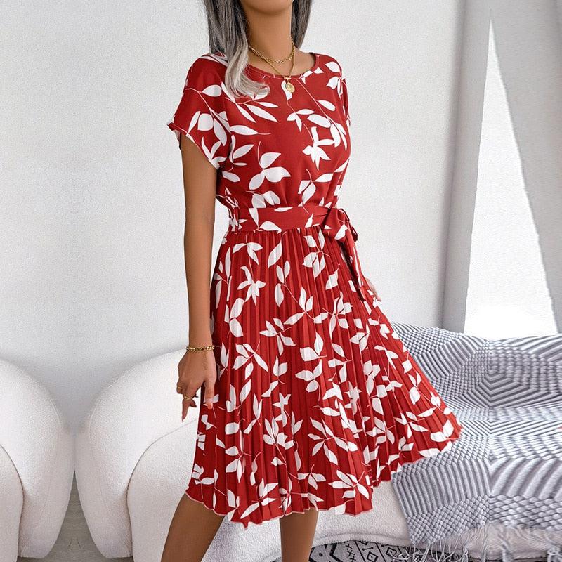 Fashion Floral Pleated A Line Long Dress For Women Bennys Beauty World