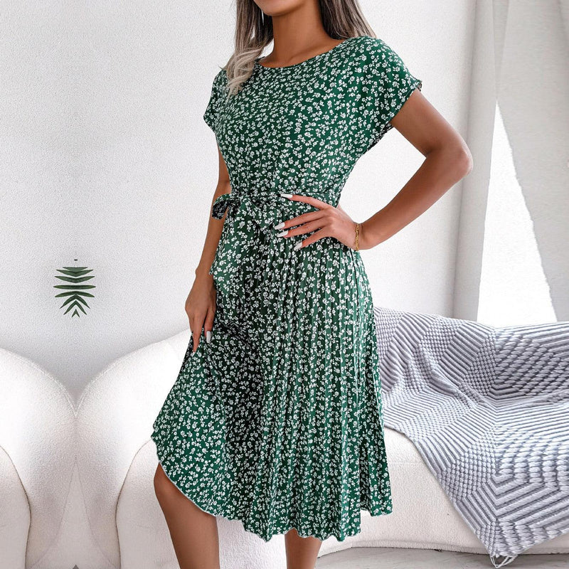 Fashion Floral Pleated A Line Long Dress For Women Bennys Beauty World