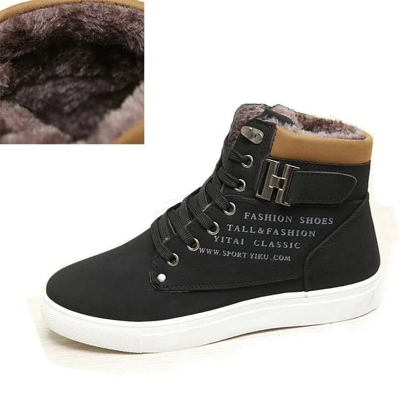 Fashion Fur Lace-up Winter Warm Leather Boots For Men Bennys Beauty World