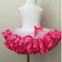 Fashion Girls Casual Chiffon Skirts Tutu Pink And Grey Ribbon Skirt BENNYS 
