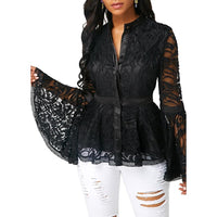 Fashion Lace Long Flare Sleeve Blouse Slim Fits Tops For Women Bennys Beauty World