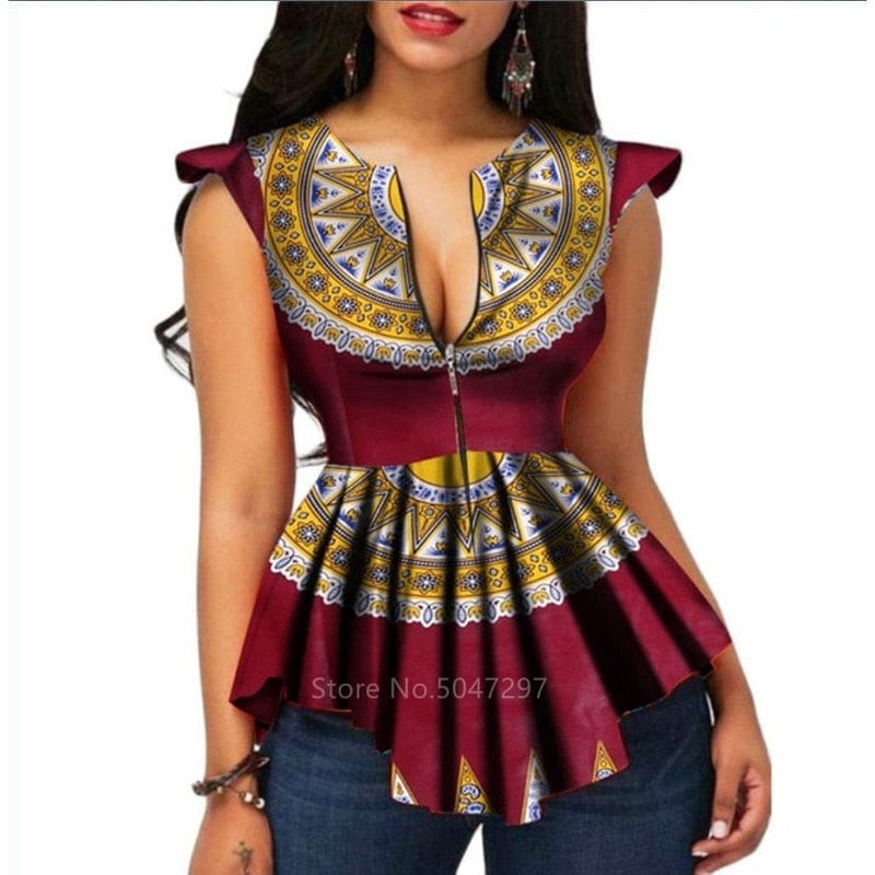 Fashion Ladies African V-neck Dashiki Print Plus Size Tops for Women Bennys Beauty World