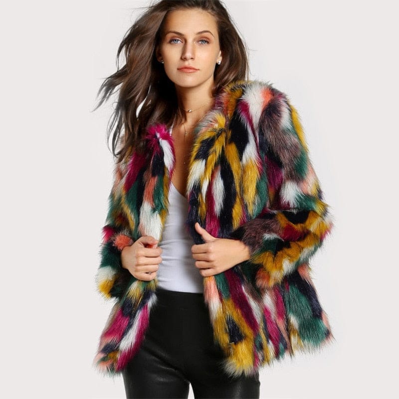 Fashion Long Sleeve Collarless Casual Women's Fur Coat Bennys Beauty World