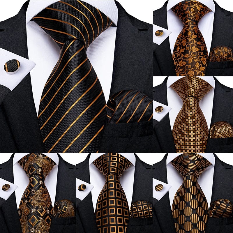 Fashion Men Tie Luxury Gold Blue Black Striped Paisley Silk Wedding Tie For Men Bennys Beauty World