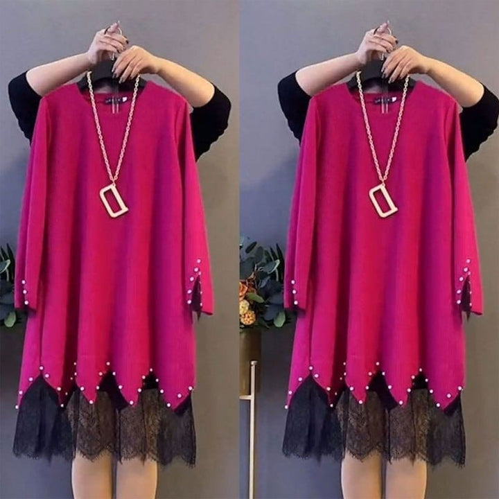 Fashion Midi Dress Casual Solid Color Lace Patchwork Dresses Bennys Beauty World