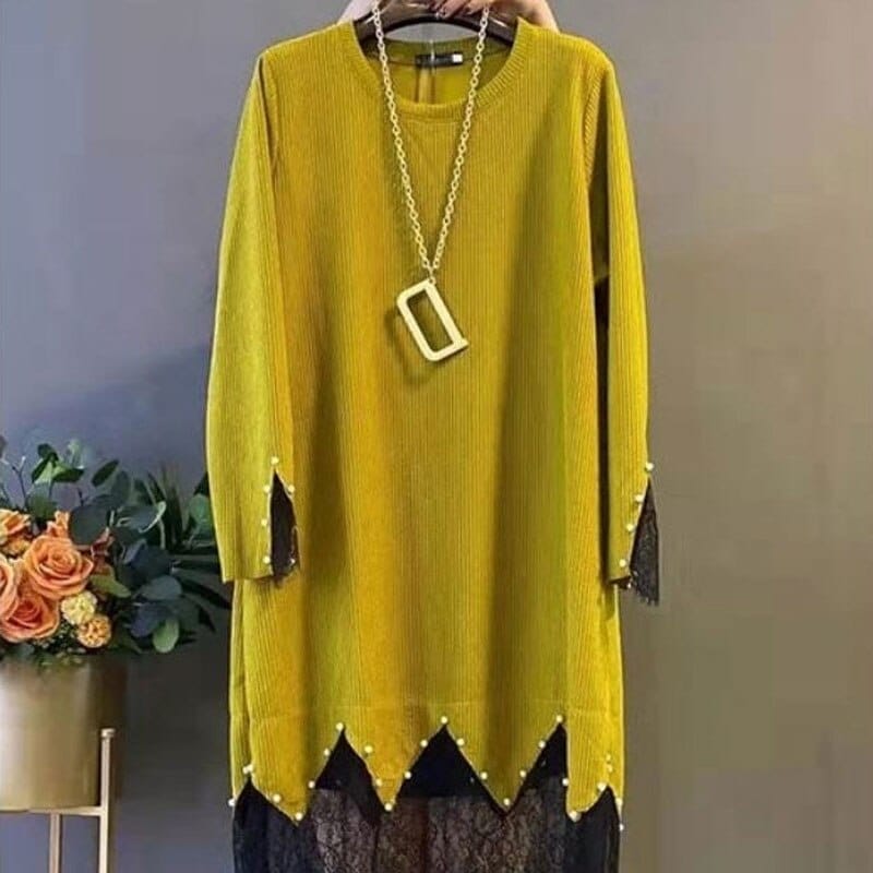 Fashion Midi Dress Casual Solid Color Lace Patchwork Dresses Bennys Beauty World