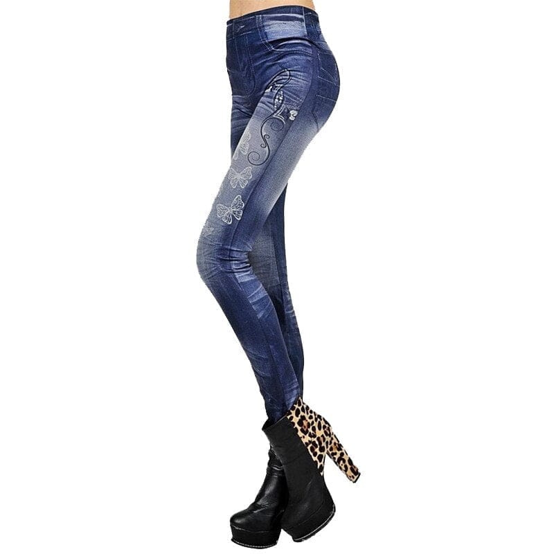 Distressed store denim leggings