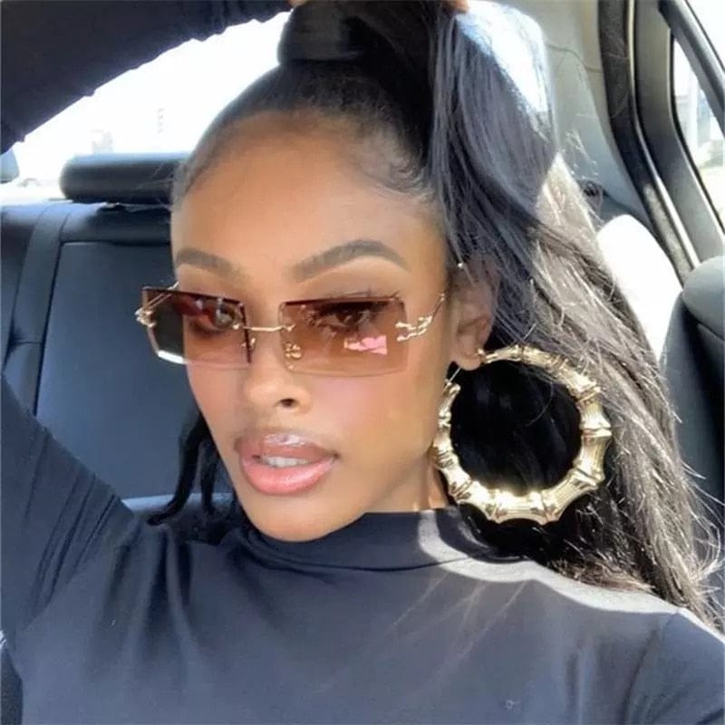 Fashion Small Rimless Rectangle Sunglasses Women Square Sun Glasses Bennys Beauty World