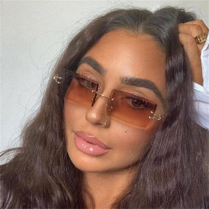 Fashion Small Rimless Rectangle Sunglasses Women Square Sun Glasses Bennys Beauty World