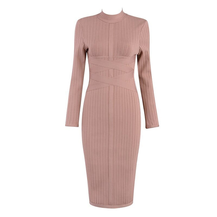 Fashion  Striped Long sleeve Waist Bandage Dresses Bennys Beauty World