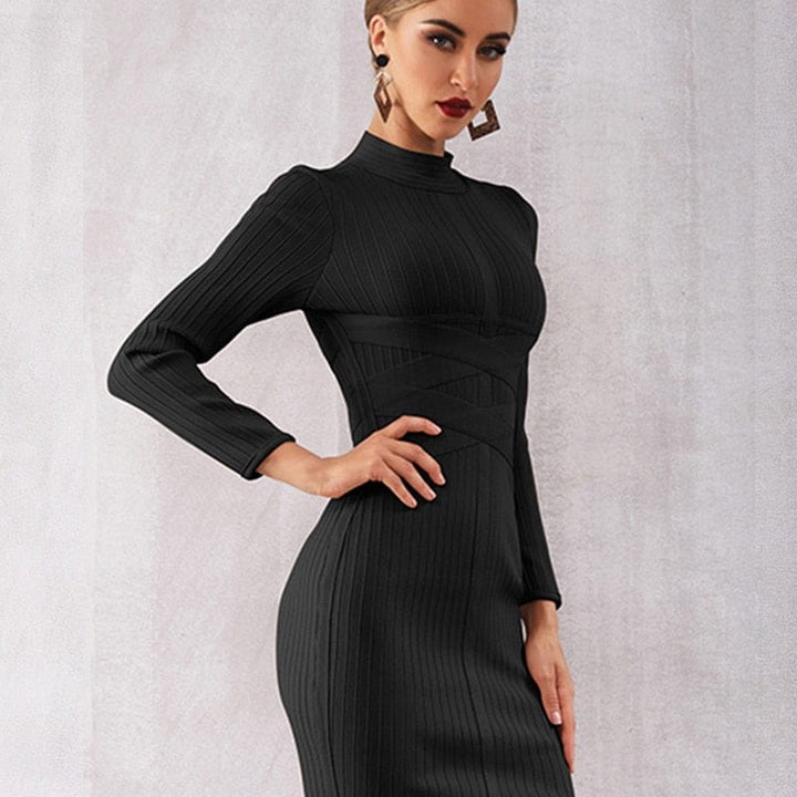 Fashion  Striped Long sleeve Waist Bandage Dresses Bennys Beauty World