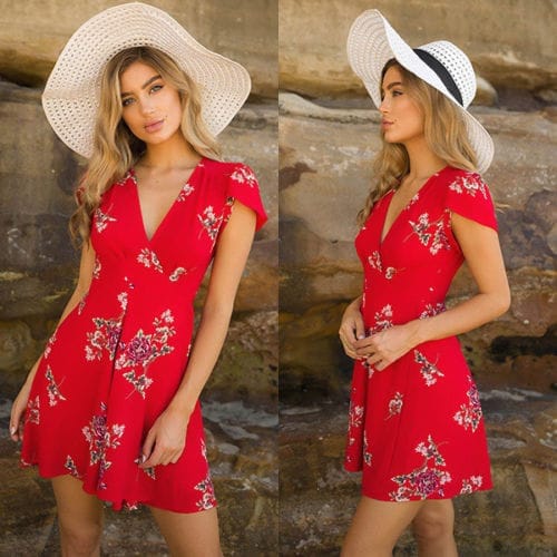 Fashion Summer Women Dress Short Sleeve Print Dress Casual Floral Dress Bennys Beauty World