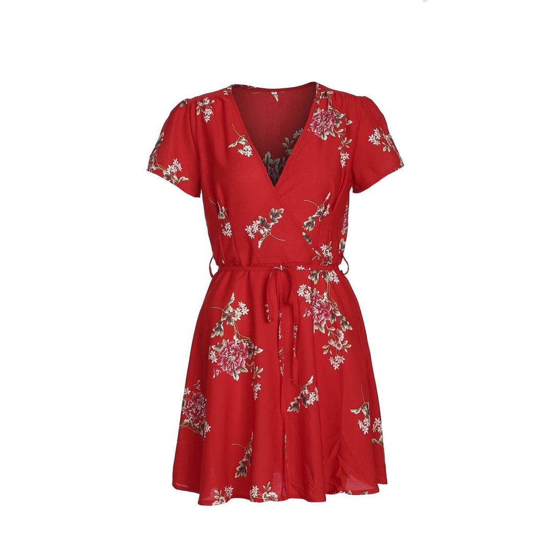 Fashion Summer Women Dress Short Sleeve Print Dress Casual Floral Dress Bennys Beauty World