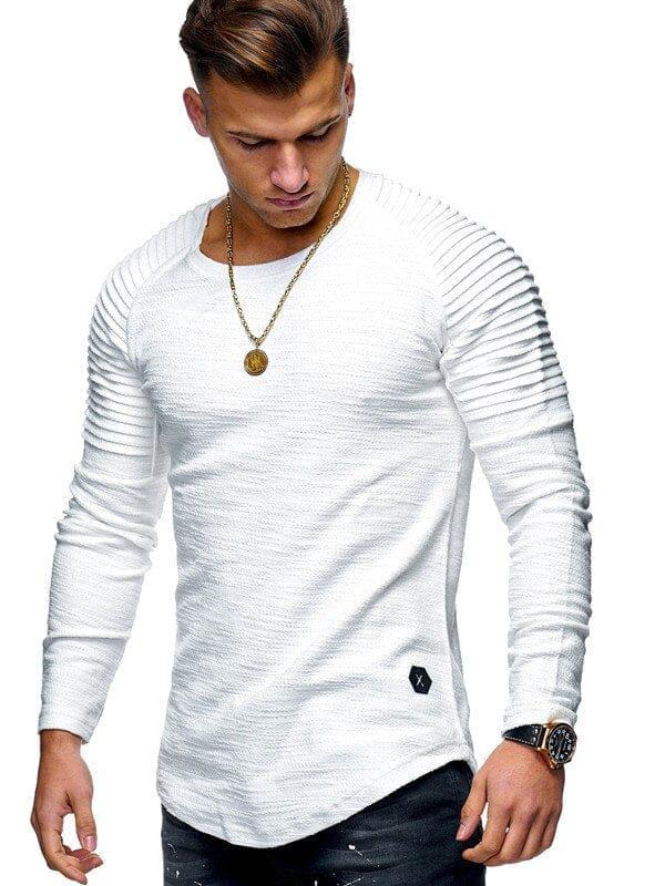 Fashion T shirt Men's Pure color design of stripe ruffle sleeve Tee Shirt Bennys Beauty World