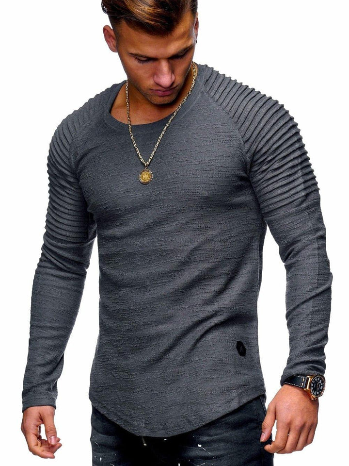 Fashion T shirt Men's Pure color design of stripe ruffle sleeve Tee Shirt Bennys Beauty World