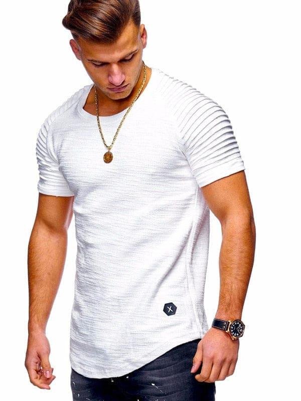 Fashion T shirt Men's Pure color design of stripe ruffle sleeve Tee Shirt Bennys Beauty World