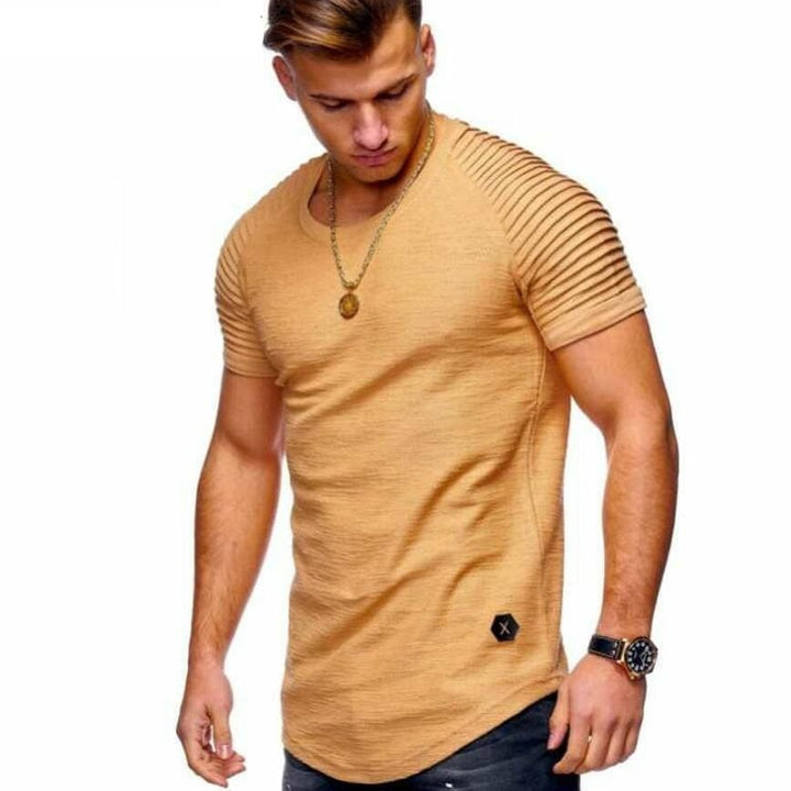 Fashion T shirt Men's Pure color design of stripe ruffle sleeve Tee Shirt Bennys Beauty World