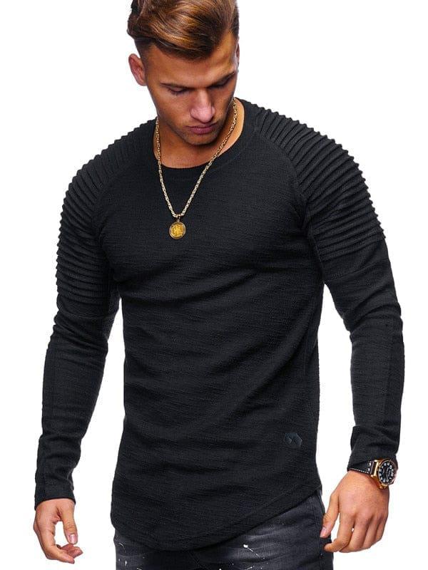 Fashion T shirt Men's Pure color design of stripe ruffle sleeve Tee Shirt Bennys Beauty World