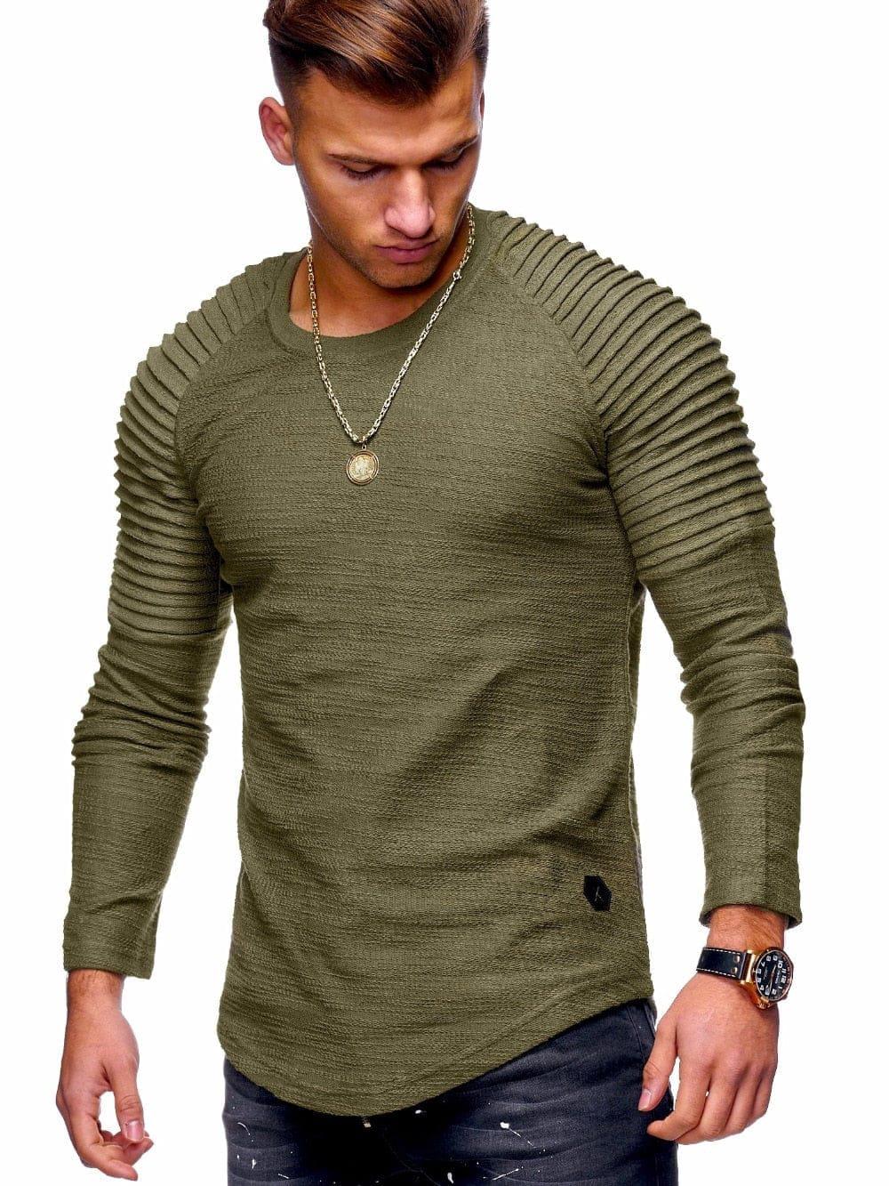 Fashion T shirt Men's Pure color design of stripe ruffle sleeve Tee Shirt Bennys Beauty World