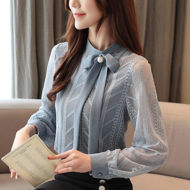 Fashion Women Blouses Chiffon Lace Long Sleeve Blouse Bennys Beauty World