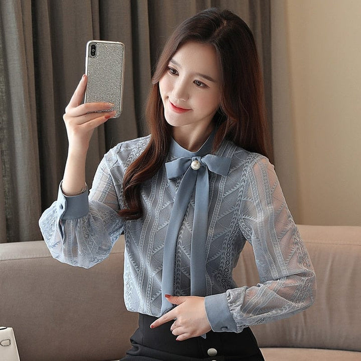 Fashion Women Blouses Chiffon Lace Long Sleeve Blouse Bennys Beauty World