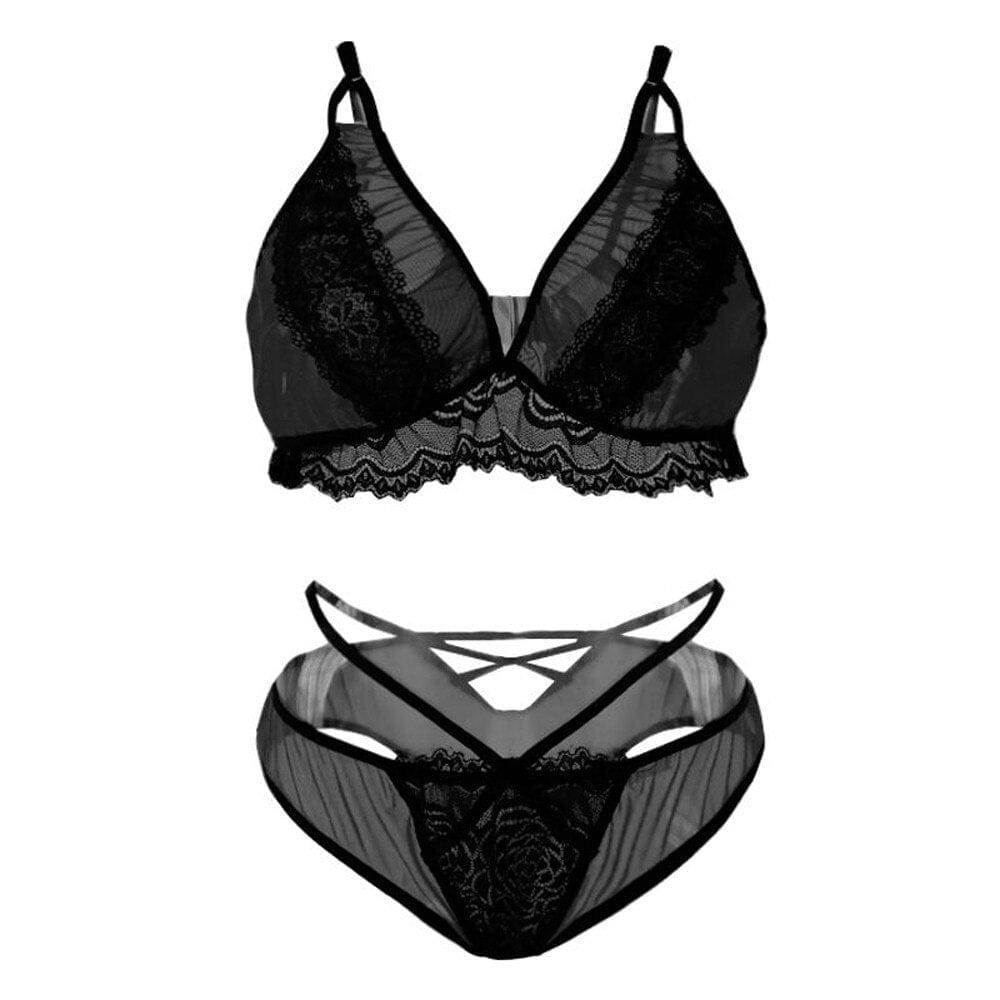 Sexy Plus Size Women Black Lace Bikini Lingerie Set - The Little